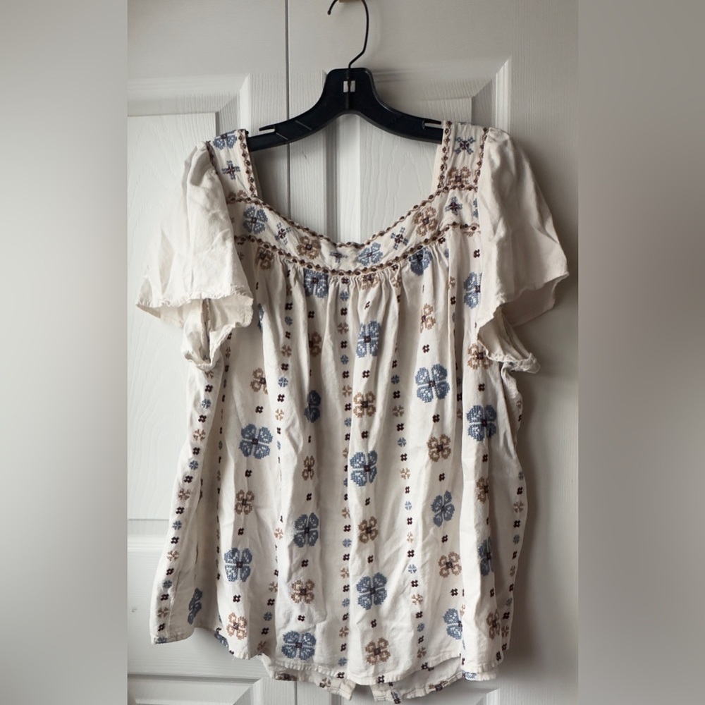 Torrid Embroidered Square Neck Flutter Short Sleeve Top Ivory Size 2X - Picture 6 of 10